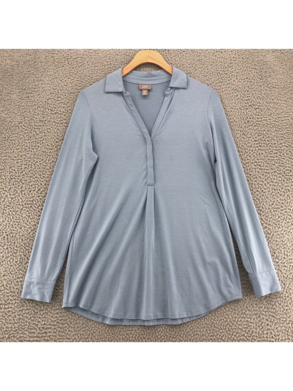 J Jill Shirt Womens Extra Small Petite Blue Tunic Stretch Long Sleeves Collared